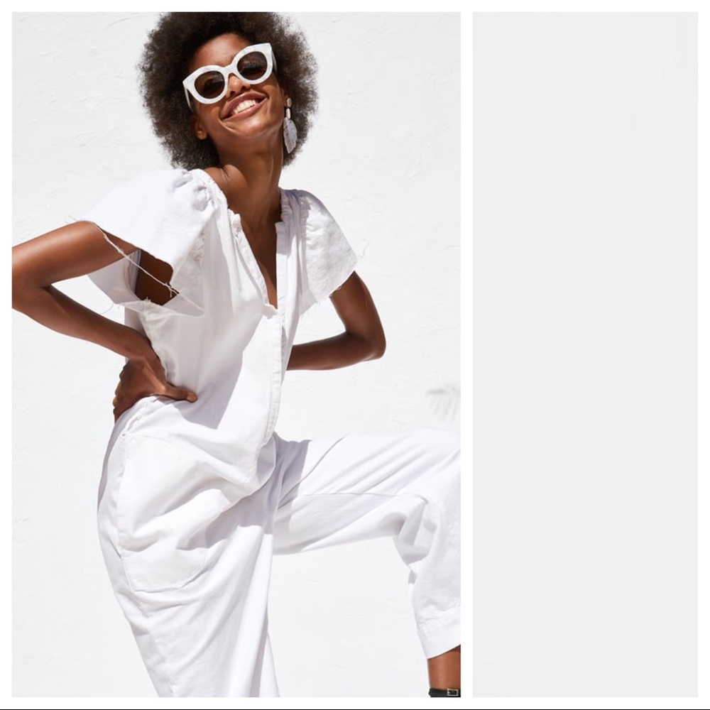 NWT. Zara White Rustic Jumpsuit. Size XS.